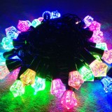 Instalatie de craciun rgrb liniara, model diamante,10 m din care 1 m prelungitor 220v, 40 led, interconectabila, fir negru, multicolor, Oem