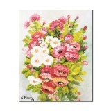 Tablou maci si margarete pictat manual, 40x30cm ulei pe panza, Constantin Feraru