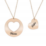 Life - Set coliere personalizate banut si inima cu nume din argint 925 placat cu aur roz