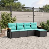 Cumpara ieftin Set mobilier de grădină cu perne, 5 piese, negru, poliratan