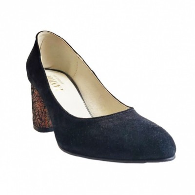 Pantofi eleganti dama, negri, din piele intoarsa, toc aramiu 6 cm - NA97N foto