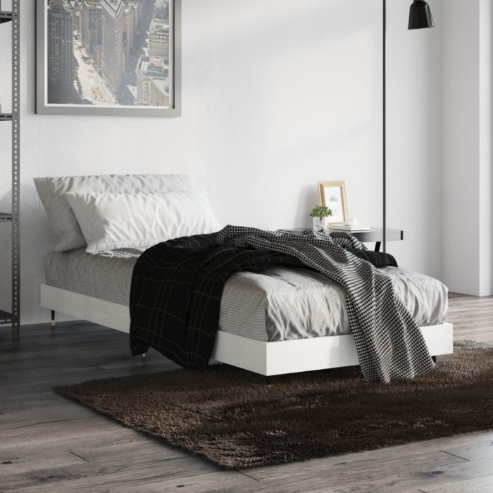 vidaXL Cadru de pat, alb extralucios, 75x190 cm, lemn prelucrat