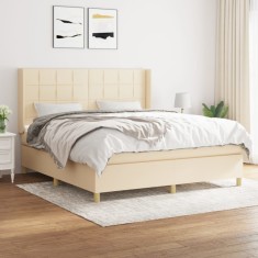 vidaXL Pat box spring cu saltea, crem, 160x200 cm, material textil 3132006