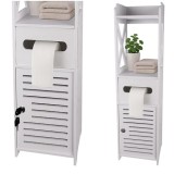 Dulap de baie cu suport pentru hartie igienica, incuietoare cu cheie, 80x20x21 cm, fier, ABS, otel, alb