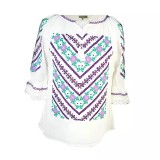 Cumpara ieftin Bluza Tip Ie Traditionala Alba cu Motiv Floral Mov de Dama - IMS62