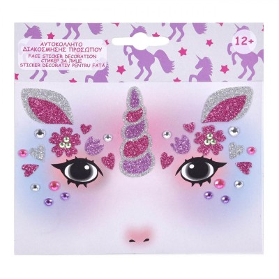 Autocolant Decorativ pentru Față Unicorn Roz/Argintiu pentru Copii 12+ Ani foto