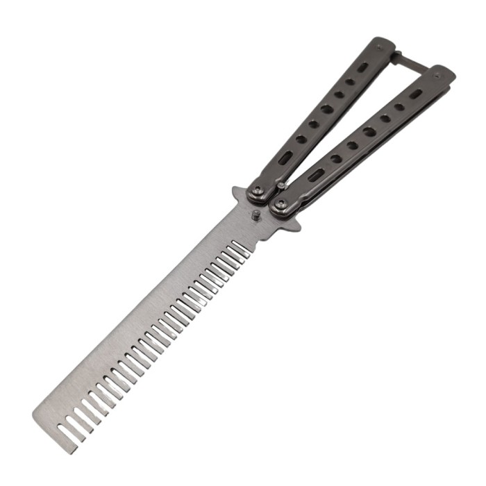 Briceag fluture IdeallStore, tip pieptan, Comb Style, 22 cm, argintiu