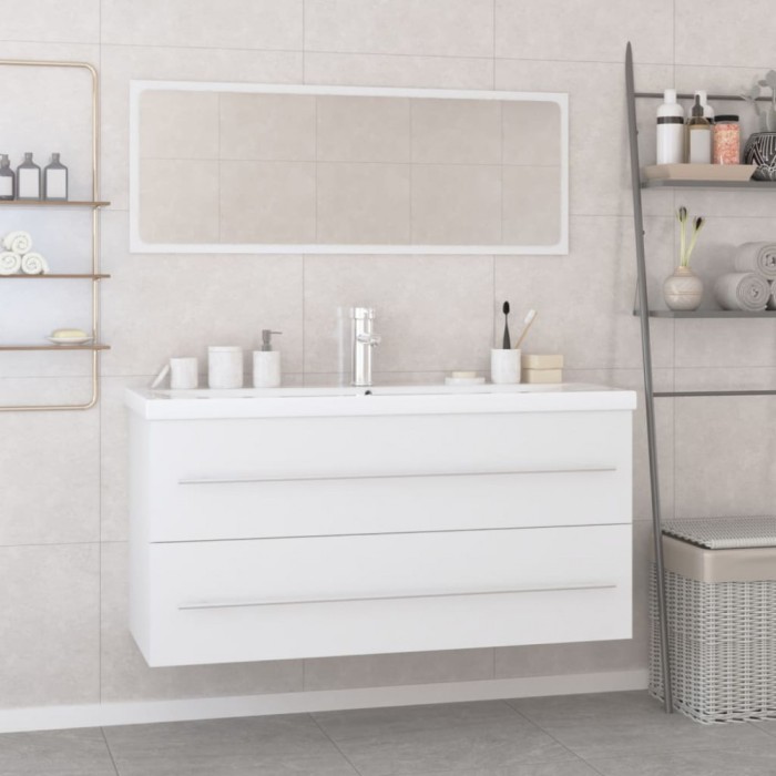 Set de mobilier de baie, alb, lemn prelucrat