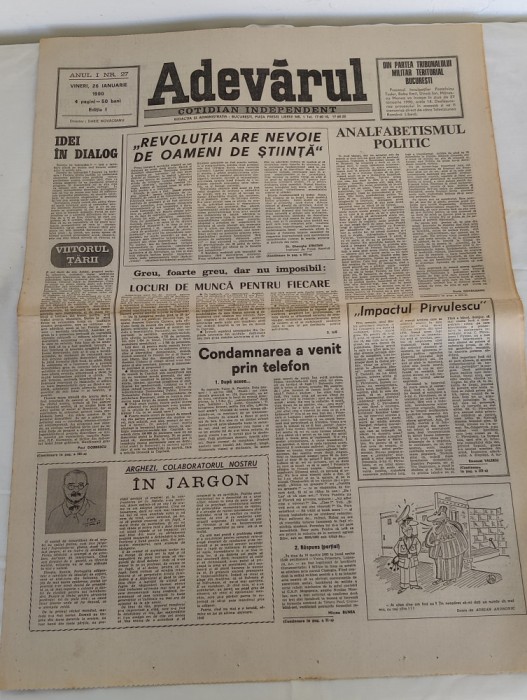 Ziarul ADEVĂRUL (26 ianuarie 1990) Anul I nr. 27