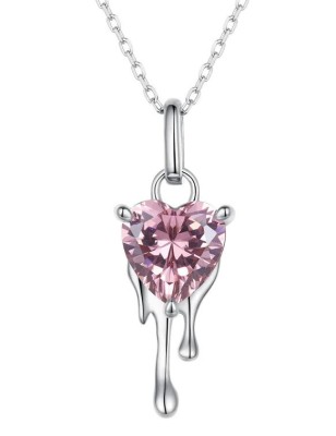 Lantisor din argint Pink Droplet Heart ARG407A foto