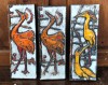 3 Placi Ceramice de Perete RUSCHA , anii &#039;70 lut ars glazurat manual policrom fat lava pasari COCORI 41 x 14 x 2 cm fiecare