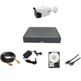 Kit supraveghere video 1 camera exterior full hd, IR 40m oem Hikvision, DVR 4 canale 5MP, cablu 20m gata mufat, HDMI cadou, HDD 500GB