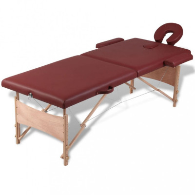 Masă masaj pliabilă, 2 zone, roșu, cadru de lemn foto