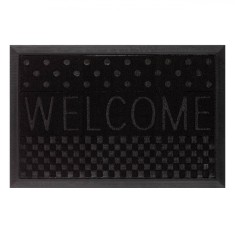 Covoraș Ușă, Negru, Mesaj Reliefat Welcome, 60x40cm, Cauciuc-Mocheta