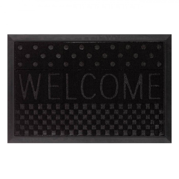 Covoraș Ușă, Negru, Mesaj Reliefat Welcome, 60x40cm, Cauciuc-Mocheta