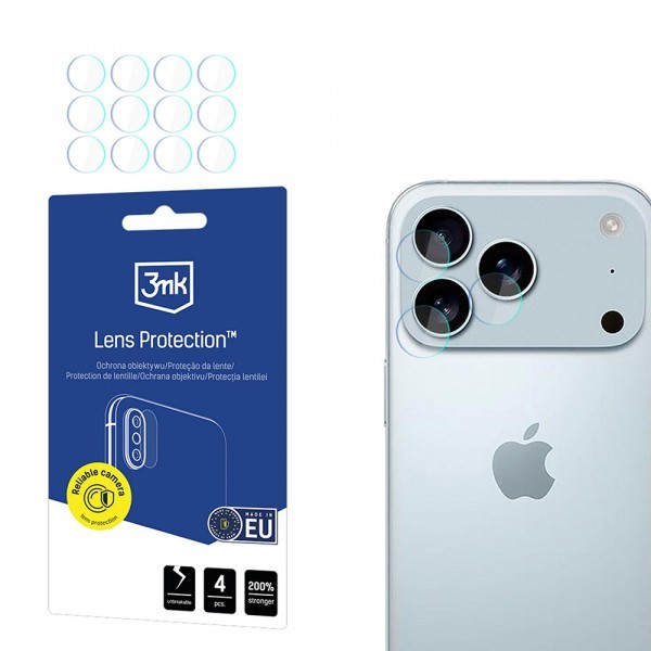 Folie de protectie Camera Spate 3MK Protection pentru Apple iPhone 17 Pro Max, Sticla Flexibila, Set 4 bucati, Transparenta