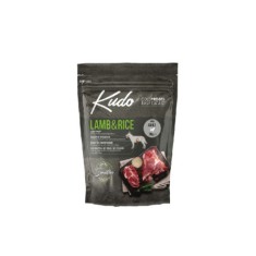 Kudo Adult Mini Sensitive, hrană uscată pentru c&acirc;ini, presată la rece, miel și orez, 3kg