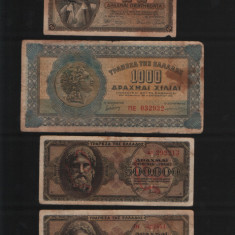 Set drahme Grecia WW2 8 bancnote circulate 1941-1944 / stare - vezi scan