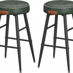 Set 2 scaune de bar Ekho, Vasagle, 49.5 x 49.5 x 63 cm, otel/piele ecologica, verde