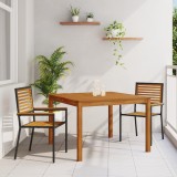 VidaXL Set de dining pentru grădină 3 piese din poli rattan negru și acacia