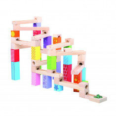 Marble Run din lemn, piese colorate in forme diferite, 3 ani+