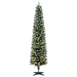 HOMCOM Brad de Crăciun Subțire &Icirc;nzăpezit cu 170 LED-uri Bicolor 180 cm 351 Ramuri Ignifuge 11 Moduri Telecomandă Verde | Aosom Romania