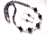 set colier si cercei cu piatra lunii si agate mov 37864