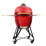 Gratar gradina cu carbuni, grill rotund, ceramic, cu roti, capac, rafturi, 128x80x120 cm, Kamado L-size GartenVIP DiyLine, Perfect Home
