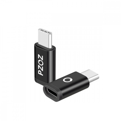 Adaptor universal Micro USB la Type C, PZOZ, pentru cablu telefon mobil, transfer de date si incarcare telefon, Negru foto