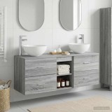 Cumpara ieftin Set dulap baie 3 buc. Sonoma gri 129 x 35 x 80 cm