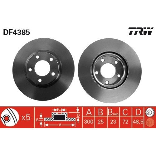 Set discuri frana fata TRW, Mazda 3 (Bk), 10.2003-12.2009, Mazda 3 (BK, BL), 1999-09.2014, Mazda 5 (Cr19), 02.2005-12.2010, Mazda 5 (Cw), 06.2010-, F