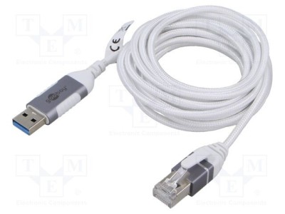 Cablu USB 3.0 RJ45 Goobay, 3m, alb gri, mufă A nichelată foto