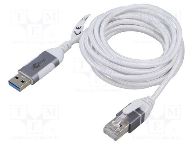 Cablu USB 3.0 RJ45 Goobay, 3m, alb gri, mufă A nichelată