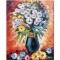 Tablou vaza cu flori multicolore pictat manual, Ikebana, 50x40cm ulei pe panza in cutit, Leonard Covaci