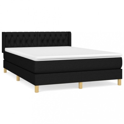 Pat box spring cu saltea, negru, 140x190 cm, textil foto