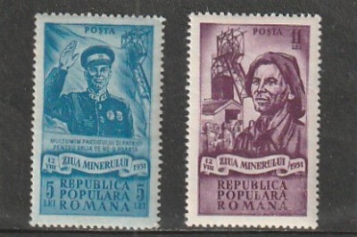 ROMANIA 1951 LP 285 ZIUA MINERULUI SERIE MNH NESTAMPILATA foto