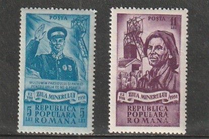 ROMANIA 1951 LP 285 ZIUA MINERULUI SERIE MNH NESTAMPILATA