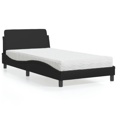 vidaXL Pat cu saltea, Dover, negru, 100x200 cm, piele ecologică 3208357 foto