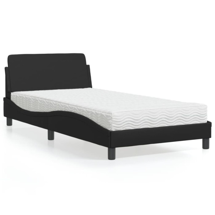vidaXL Pat cu saltea, Dover, negru, 100x200 cm, piele ecologică 3208357