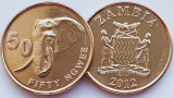 1676 Zambia 50 Ngwee 2012 African elephant km 208 UNC, Africa