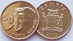 1676 Zambia 50 Ngwee 2012 African elephant km 208 UNC foto