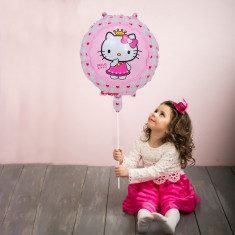Balon Hello Kitty roz, diametru 45 cm, din folie umplere aer sau heliu foto
