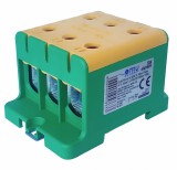 Clema terminala conexiune 1 pol galben - verde Cu-Al 6 gauri 16-95mm &sup2;, , , , , , , montare pe sina DIN 35mm 290A (Al) 320A ( Cu) cu surub imbus, Omu System