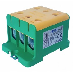 Clema terminala conexiune 1 pol galben - verde Cu-Al 6 gauri 16-95mm &sup2;, , , , , , , montare pe sina DIN 35mm 290A (Al) 320A ( Cu) cu surub imbus