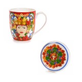 Cana portelan multicolor in cutie cadou Craciun II 8x9 cm, 300 ml