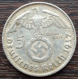 (A731) MONEDA DIN ARGINT GERMANIA - 5 MARK 1937, LIT. J, VARIANTA CU SWASTIKA, Europa