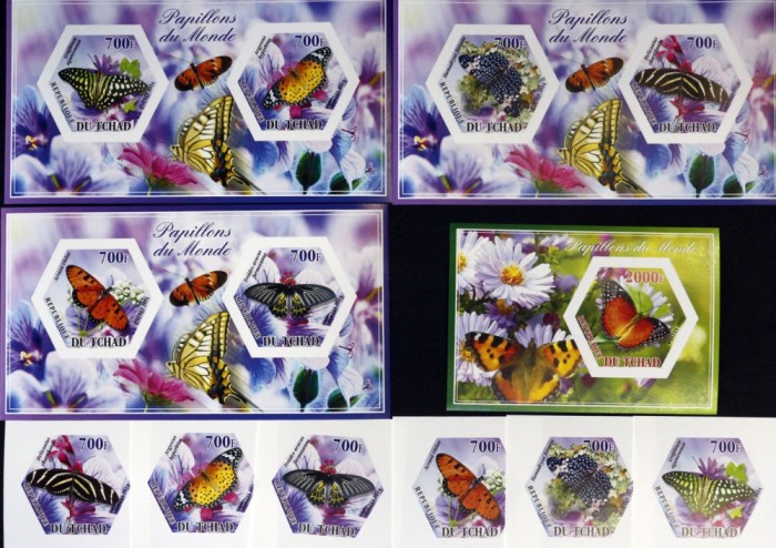 R.DU TCHAD-FLUTURI TROPICALI-SET 6 V.+4 S/Sh.NEOBLITERATE-NEDANTELATE-MNH** - EP 037A