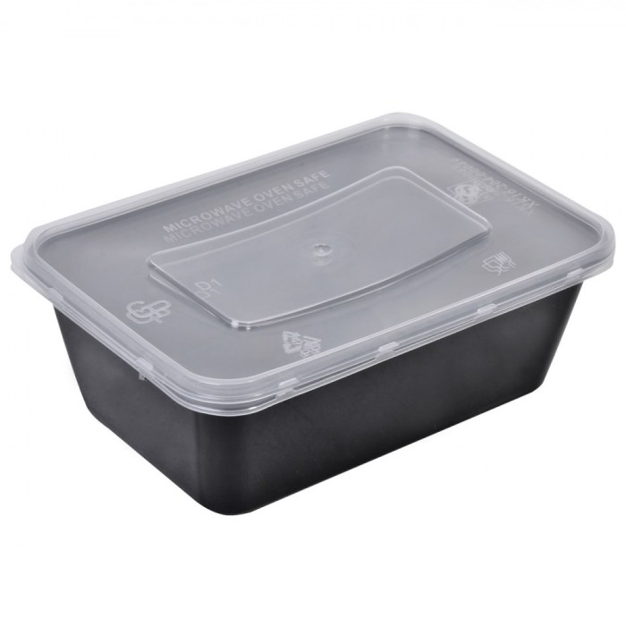 Set Recipiente Alimente, Capacitate 750 ml, Negru, 5 Bucăți, Capace Translucide