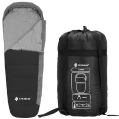 Sac de dormit tip mumie, cu geanta de transport, 210x80cm, 0-10grade, culoare negru gri Household NewTrend