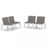 Banci de gradina cu perne, 2 buc., alb, plastic